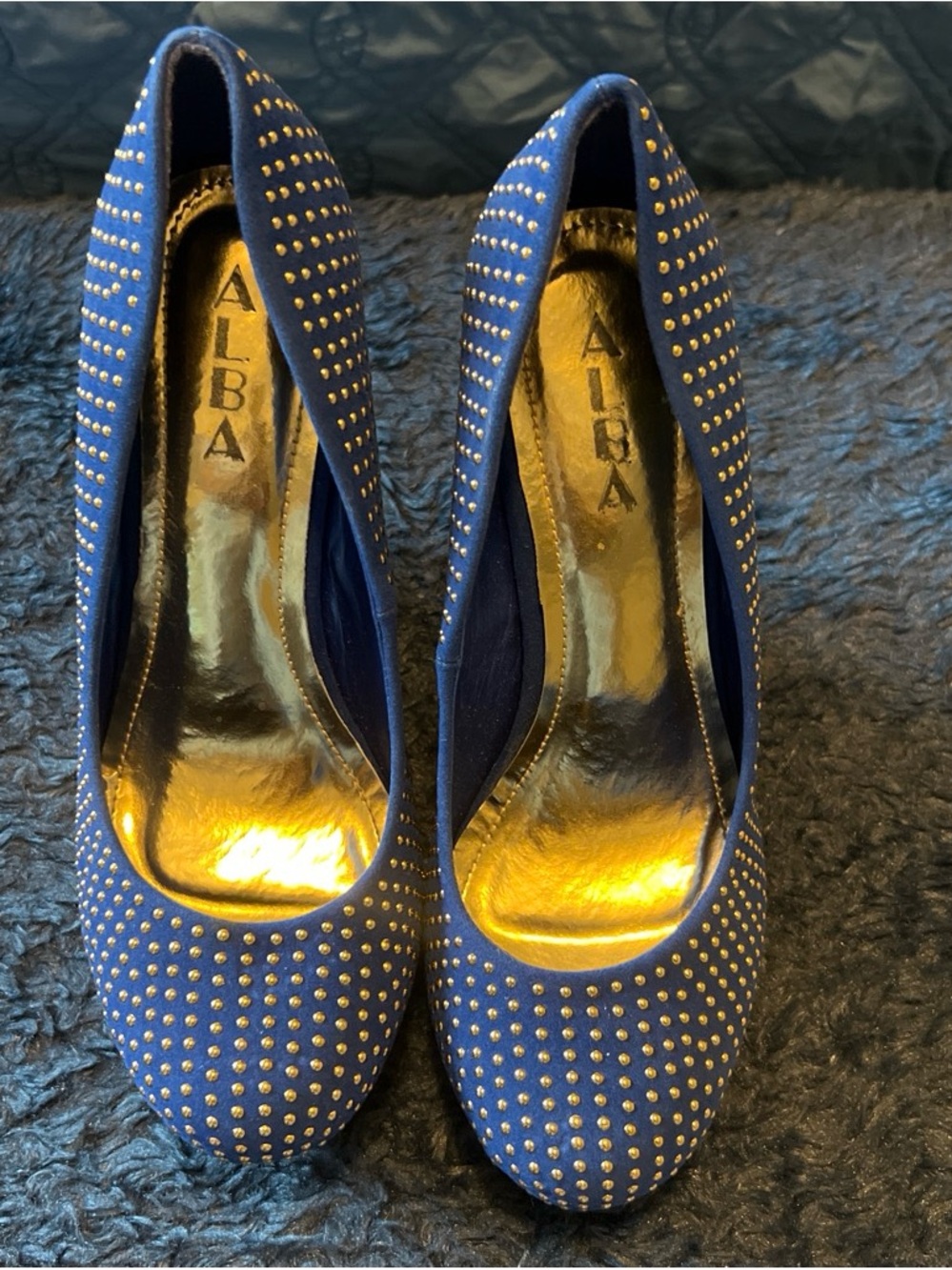 Alba Navy Blue Studded Pump with Gold Accents